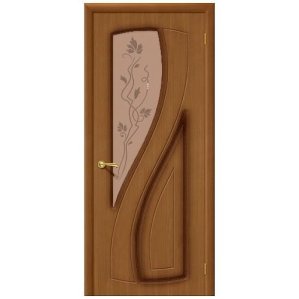 Дверь межкомнатная шпонированная коллекция Стандарт, Лагуна, 2000х700х40 мм., остекленная Художественное, орех (Ф-11)