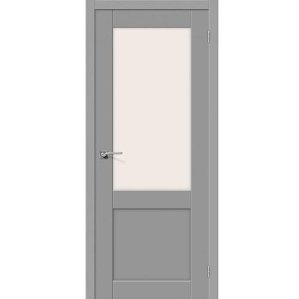 Дверь межкомнатная ПВХ коллекция Porta, Порта-2, 2000х700х40 мм., остекленная, СТ-Сатинато, Серый (П-16)