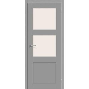 Дверь межкомнатная ПВХ коллекция Porta, Порта-4, 2000х900х40 мм., остекленная, СТ-Сатинато, Серый (П-16)