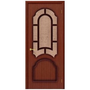 Дверь межкомнатная шпонированная коллекция Стандарт, Соната, 2000х800х40 мм., остекленная Рифленое, макоре (Ф-15)