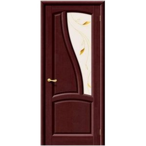 Дверь межкомнатная из массива Классическая, Рафаэль, 2000х600х40, левая, остекленная, СТ-Полимер, Махагон (Т-27)