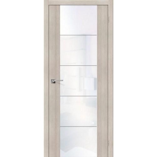 Дверь межкомнатная эко шпон коллекция Vetro, V4, 2000х700х40 мм., остекленная, CT-White Pearl, Cappuccino Melinga
