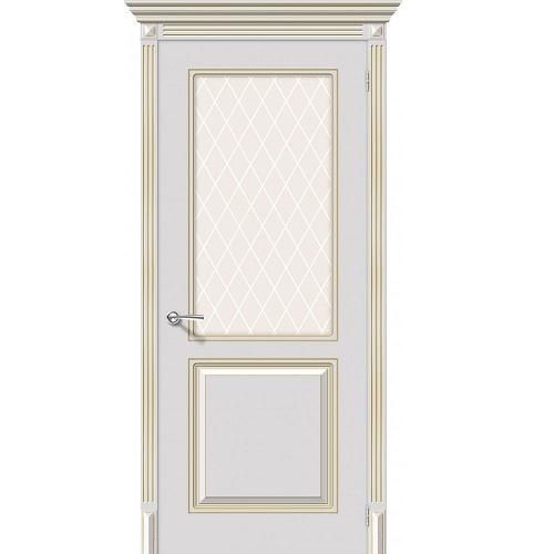 Дверь межкомнатная эмалированная коллекция Flex, Блюз, 2000х800х40 мм., остекленная, СТ-Кристалл, Белое Золото (К-24)