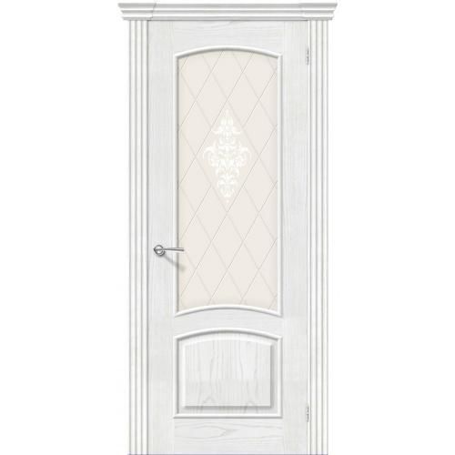 Дверь межкомнатная шпонированная коллекция Элит, Амальфи, 2000х600х40 мм., остекленная Художественное, жемчуг (Т-23)