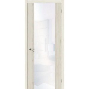 Дверь межкомнатная эко шпон коллекция Vetro, V1, 2000х600х40 мм., остекленная, CT-White Waltz, Luce