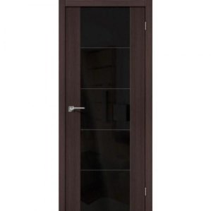 Дверь межкомнатная эко шпон коллекция Vetro, V4, 2000х900х40 мм., остекленная, CT-Black Star, Noce