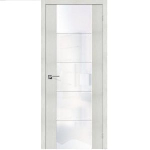 Дверь межкомнатная эко шпон коллекция Vetro, V4, 2000х700х40 мм., остекленная, CT-White Waltz, Bianco Melinga
