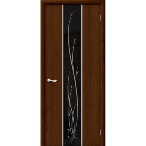 Дверь межкомнатная ламинированная, коллекция 10, 34Х, 2000х900х40 мм., глухая, черное зеркало художественное, ИспанОрех (Л-10)