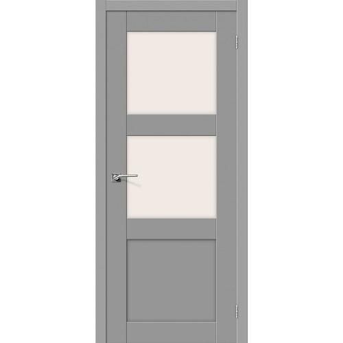 Дверь межкомнатная ПВХ коллекция Porta, Порта-4, 2000х600х40 мм., остекленная, СТ-Сатинато, Серый (П-16)