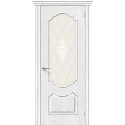 Дверь межкомнатная шпонированная коллекция Элит, Париж, 2000х700х40 мм., остекленная Художественное, жемчуг (Т-23)