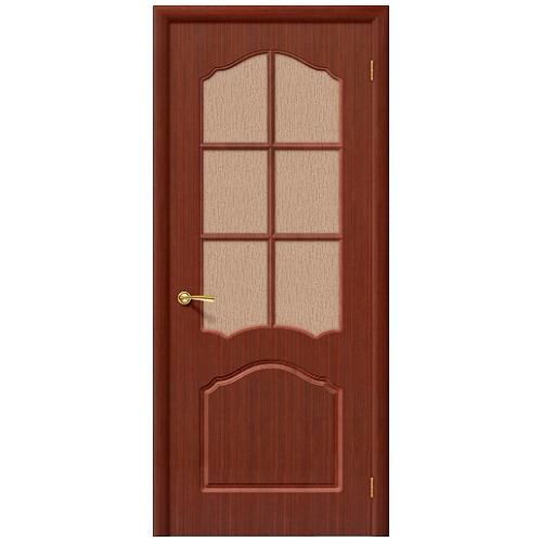 Дверь межкомнатная шпонированная коллекция Стандарт, Каролина, 2000х800х40 мм., остекленная Рифленое, макоре (Ф-15)