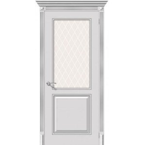 Дверь межкомнатная эмалированная коллекция Flex, Блюз, 2000х600х40 мм., остекленная, СТ-Кристалл, Белое Серебро (К-25)