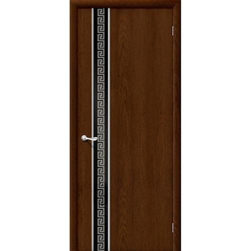 Дверь межкомнатная ламинированная, коллекция 10, 33Х, 2000х600х40 мм., глухая, черное зеркало художественное, ИспанОрех (Л-10)