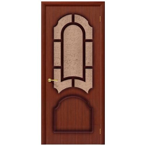 Дверь межкомнатная шпонированная коллекция Стандарт, Соната, 2000х900х40 мм., остекленная Рифленое, макоре (Ф-15)